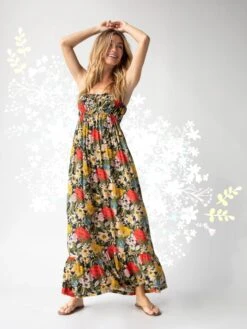 Natural Life Elizabeth Maxi Dress - Black Red Poppy