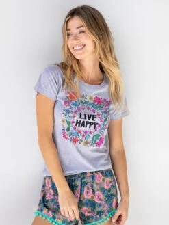 Natural Life Perfect Fit Tee Shirt - Live Happy Wreath
