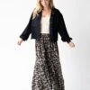 Natural Life Calla Maxi Skirt - Black Tan Leafy Floral