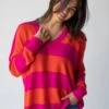 Natural Life Slouchy V-Neck Sweater - Pink Stripe -Natural Life Shop 484A3813 20copy