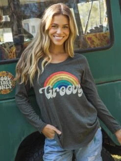 Natural Life Long Sleeve Boho Tee Shirt - Groovy