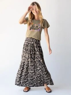 Natural Life Calla Maxi Skirt - Black Tan Leafy Floral -Natural Life Shop 484A4893 20copy