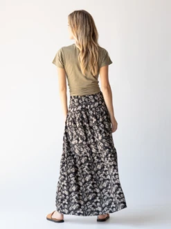 Natural Life Calla Maxi Skirt - Black Tan Leafy Floral -Natural Life Shop 484A4939 20copy