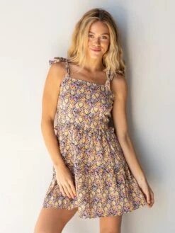Natural Life Grace Mini Dress - Yellow Purple Floral