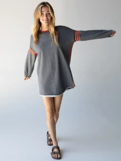 Natural Life Reversible Trim Sweatshirt Dress - Heather Grey