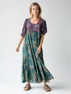 Natural Life Collette Tiered Maxi Dress - Navy Turquoise Floral