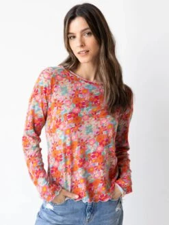 Natural Life Lily Printed Knit Long Sleeve Tee Shirt - Bright Pink Red Floral -Natural Life Shop 484A9503 20copy