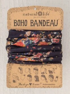Natural Life Full Boho Bandeau® Headband - Black Red Bouquets