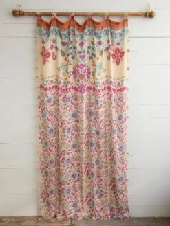 Natural Life Printed Curtain Panel - Fuchsia Motif