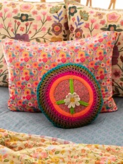 Natural Life Crochet Pillow - Peace Sign