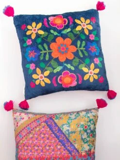 Natural Life Cozy Pillow Floor Cushion - Teal Folk Flower