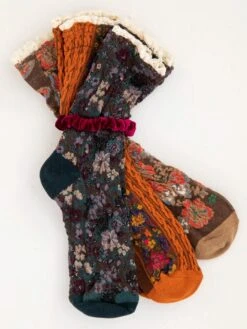 Natural Life Blossom Socks & Scrunchie, Set Of 3 - Rust