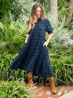 Natural Life Rebecca Tiered Dress - Blue Black Plaid
