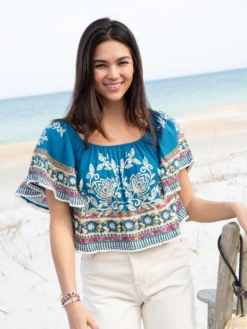 Natural Life Sabrina Crop Top - Navy Borders -Natural Life Shop VP3A5462 20copy